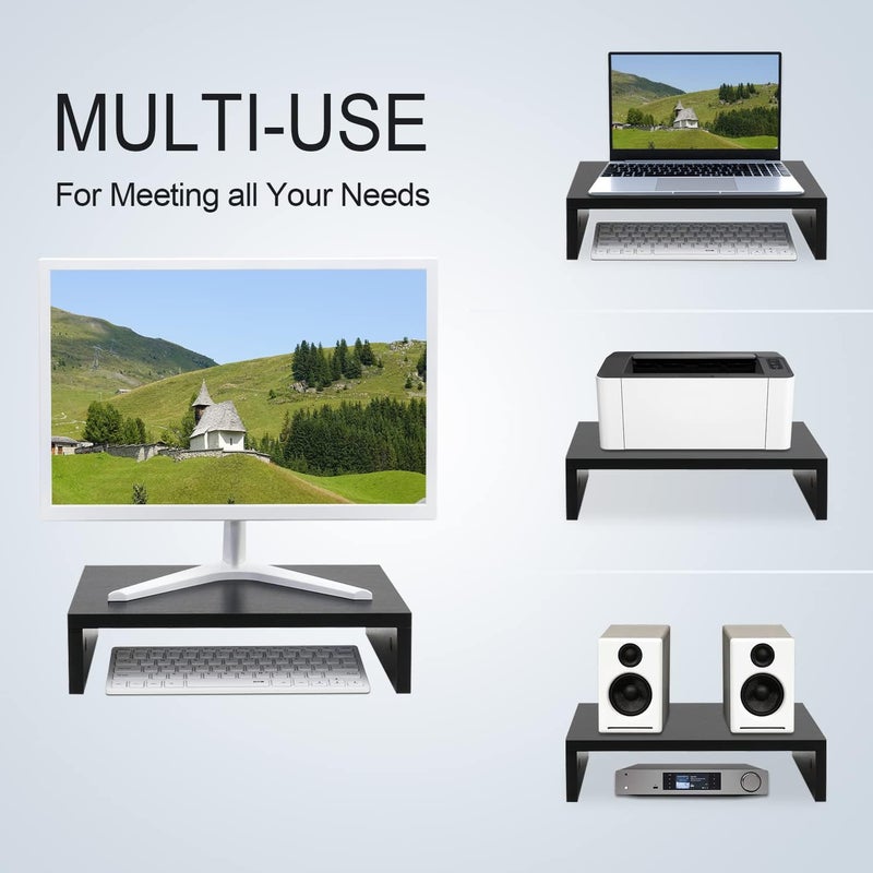 TEAMIX 14.2 inch Monitor Stand Riser, Wood Monitor Riser with Storage for Desk Small Monitor Stand TV/Screen/PC/Laptop Riser Computer Stand Desktop Shelf (Black-14.2 inch) - Image 2